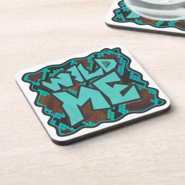 Wild Me Snake Brown and Teal Print Coaster (Left Side)