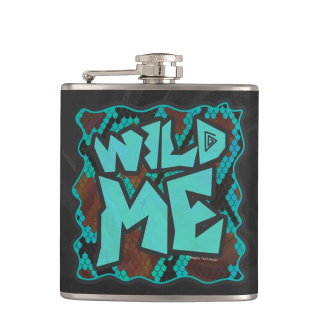 Wild Me Snake Brown and Teal Print Hip Flask (Front)