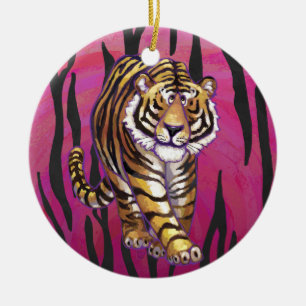 Wild Me Tiger Black and Pink Ceramic Tree Decoration