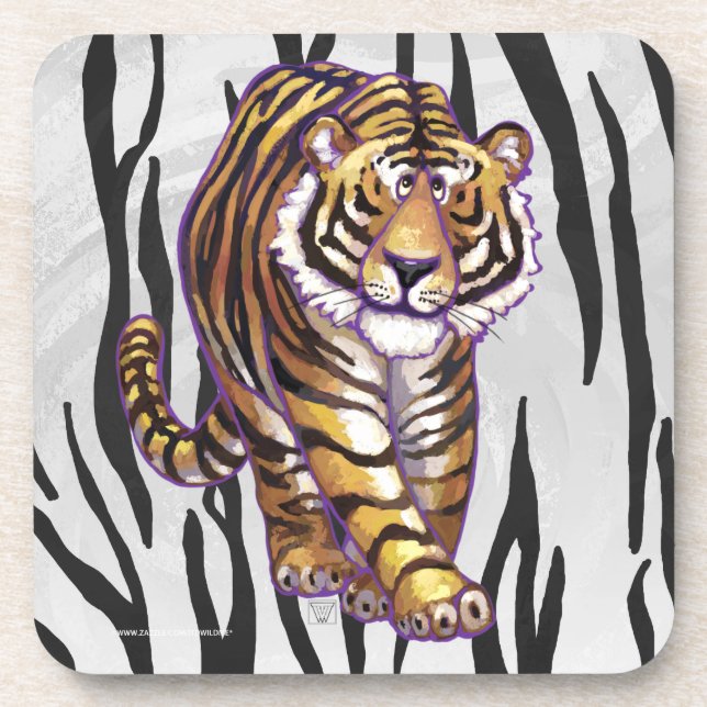 Wild Me Tiger Black and White Print Coaster (Front)