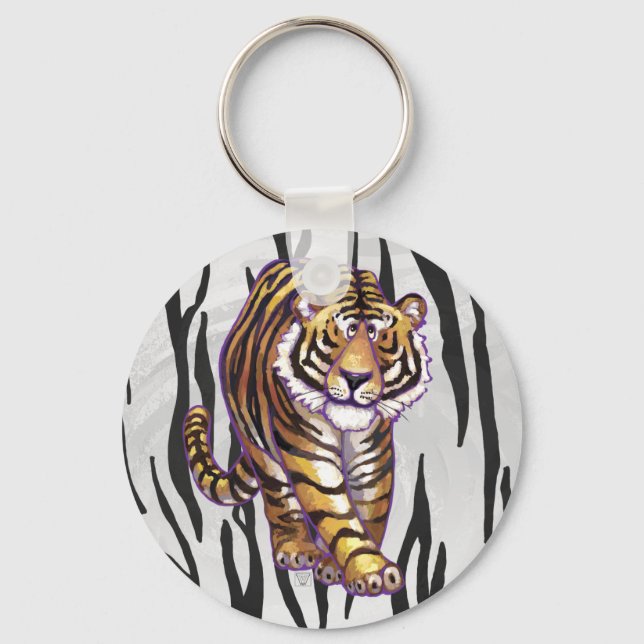 Wild Me Tiger Black and White Print Key Ring (Front)