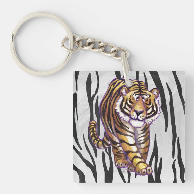 Wild Me Tiger Black and White Print Key Ring (Front)