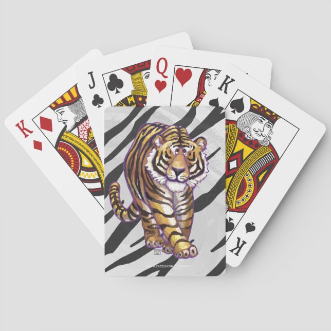 Wild Me Tiger Black and White Print Playing Cards (Back)