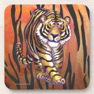 Wild Me Tiger Hot orange and Black Print Coaster