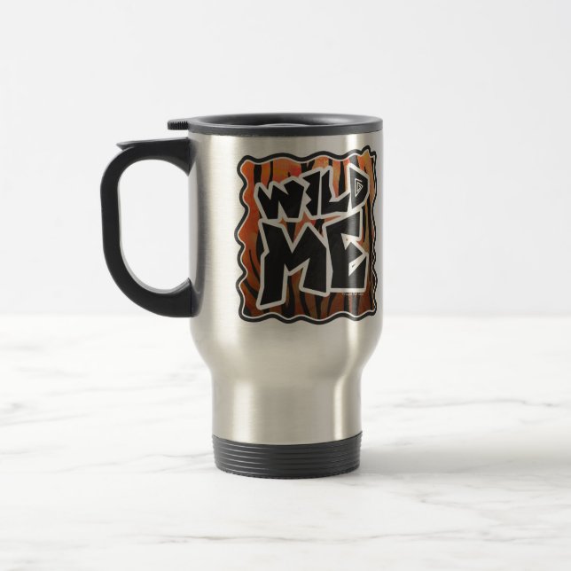 Wild Me Tiger Hot orange and Black Print Travel Mug (Left)