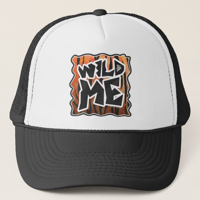 Wild Me Tiger Hot orange and Black Print Trucker Hat (Front)