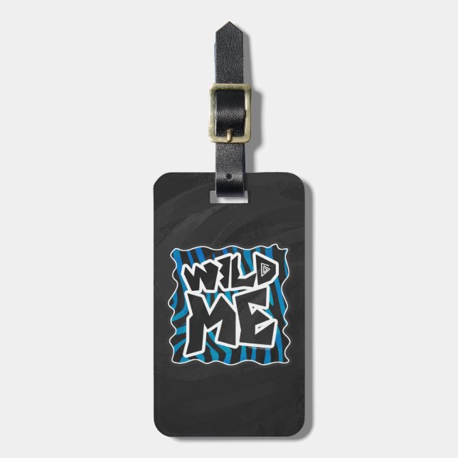 Wild Me Zebra Black and Blue Luggage Tag (Front Vertical)