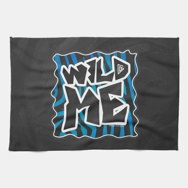 Wild Me Zebra Black and Blue Tea Towel (Horizontal)