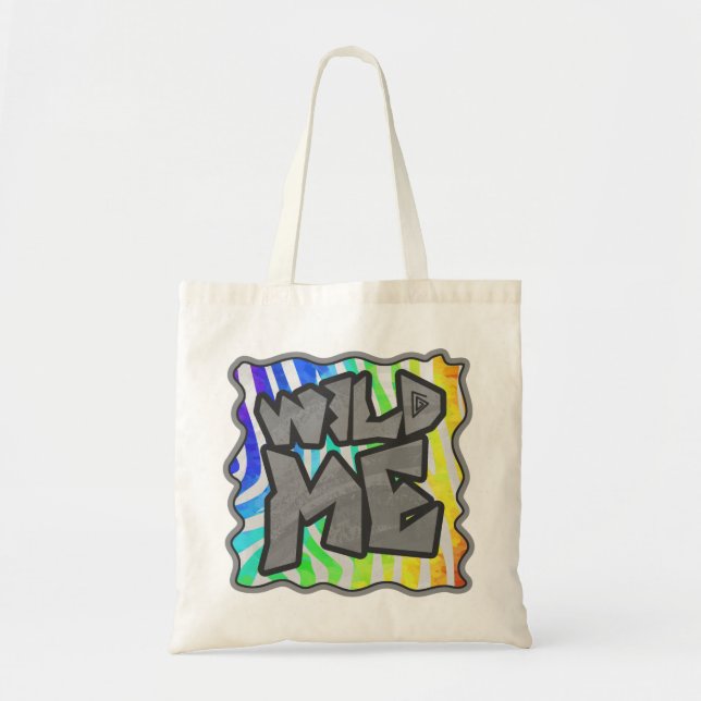Wild Me Zebra Rainbow and White Print Tote Bag (Front)
