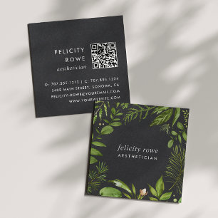 Wild Meadow Black Botanical Frame QR Code Square Business Card