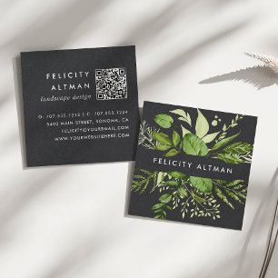 Wild Meadow Black Botanical QR Code Square Business Card