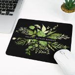 Wild Meadow | Black & Green Botanical Personalized Mouse Pad<br><div class="desc">Elegant botanical logo mousepad design features your name and/or business name framed by a border of lush watercolor greenery and leaves in shades of fern and forest green,  on a contrasting rich black background.</div>