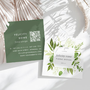 Wild Meadow Botanical Frame QR Code Square Business Card