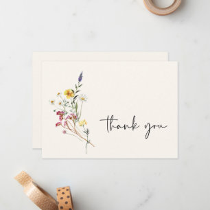 Wild Meadow Floral Bouquet Wedding Thank You Card
