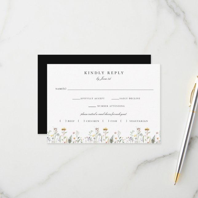 Wild Meadow Floral Wedding Meal Choice RSVP Card (Front/Back In Situ)