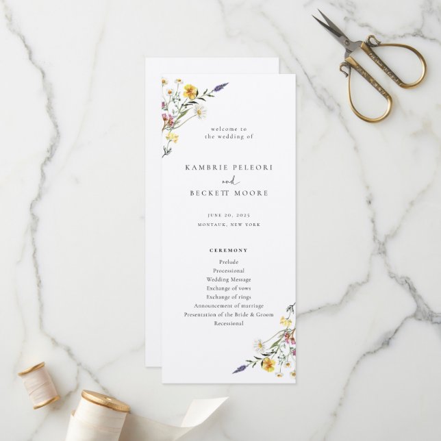 Wild Meadow Floral Wedding Program Programme (Front/Back In Situ)