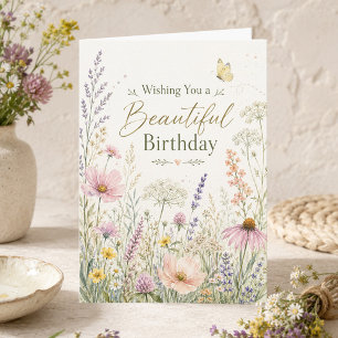 Wild Meadow Flowers Watercolor Birthday Folded Card