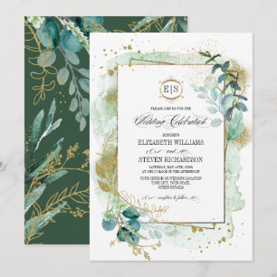 Wild Meadow   Green Botanical Geometric Wedding Invitation