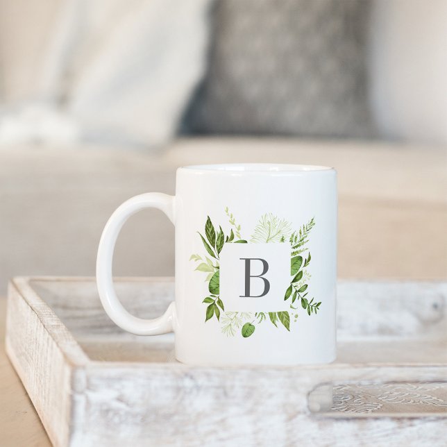 Wild Meadow Green Botanical Monogram Coffee Mug (Creator Uploaded)