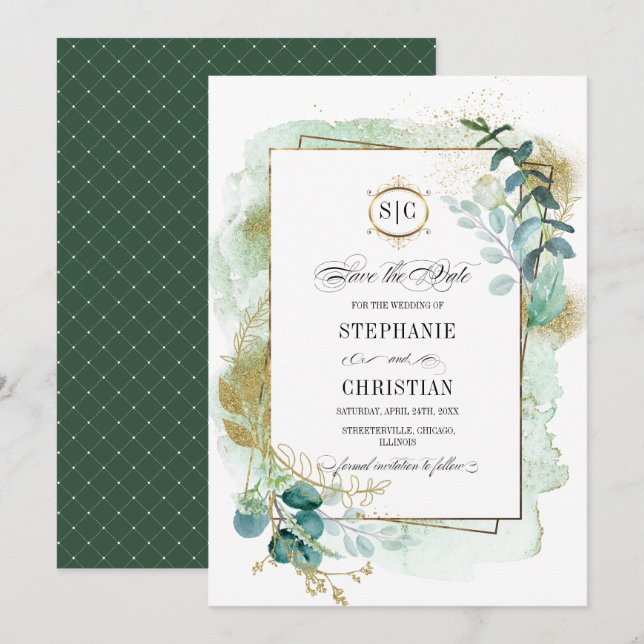 Wild Meadow | Green Botanical Save the Date Cards (Front/Back)