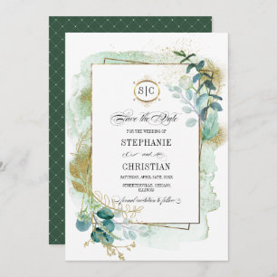 Wild Meadow   Green Botanical Save the Date Cards
