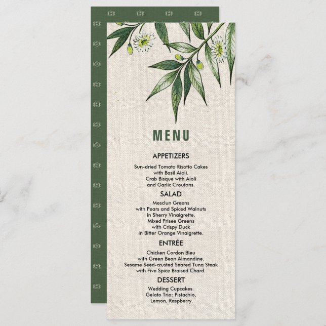 Wild Meadow | Green Botanical Wedding Menu Cards (Front/Back)