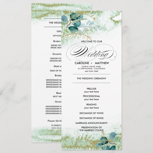 Wild Meadow | Green Botanical Wedding Program Card (Front/Back)