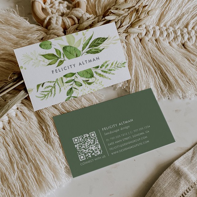 Wild Meadow | Green Watercolor Botanical QR Code Business Card (Creator Uploaded)