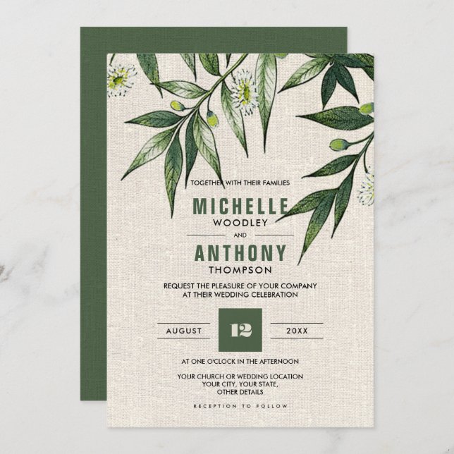 Wild Meadow | Greenery Botanical Burlap Wedding Invitation (Front/Back)
