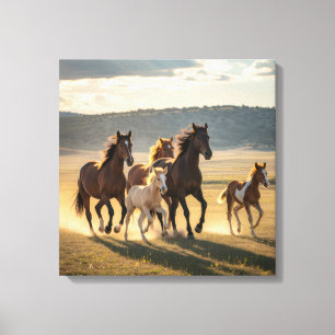 Wild Meadow Run – Majestic Horse Herd with Foals Canvas Print