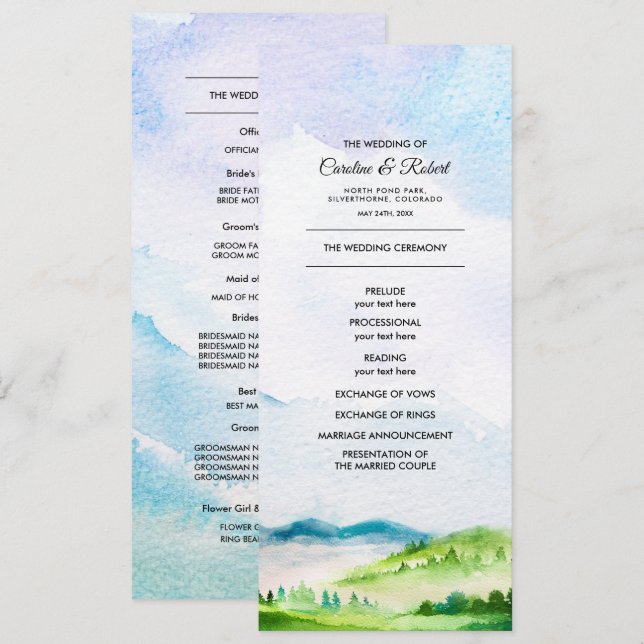 Wild Meadow | Spring Mountains Wedding Programs Programme (Front/Back)