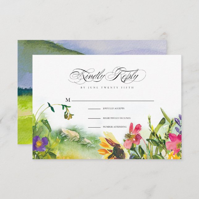 Wild Meadow Sunflowers Wedding RSVP Card (Front/Back)