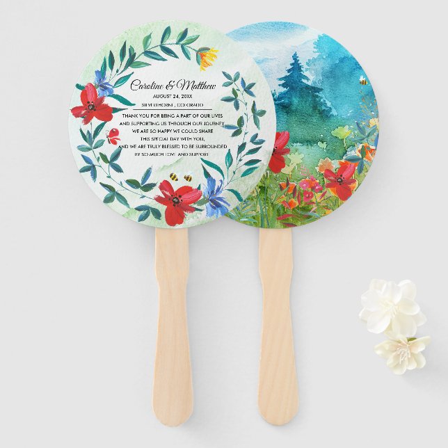 Wild Meadow | Wildflowers Painting Wedding  Hand Fan (Front and Back)