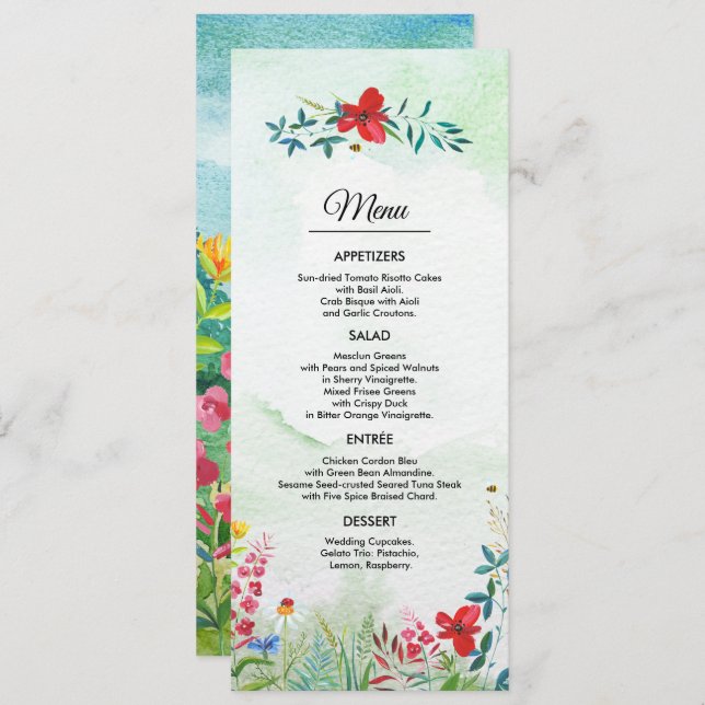 Wild Meadow | Wildflowers Summer Wedding Menu Card (Front/Back)