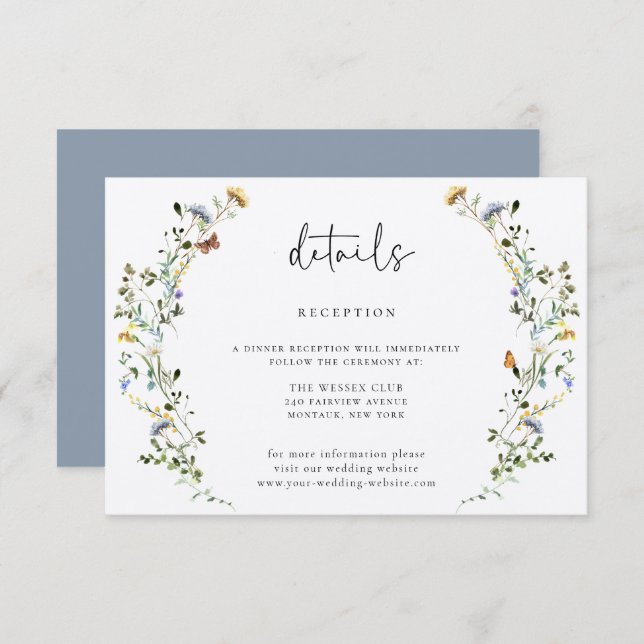 Wild Meadow Wreath Wedding Details Enclosure Card (Front/Back)