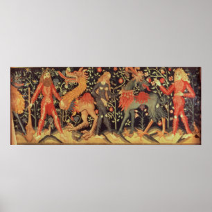 Wild Men and Animals, tapestry, 15th century Poster