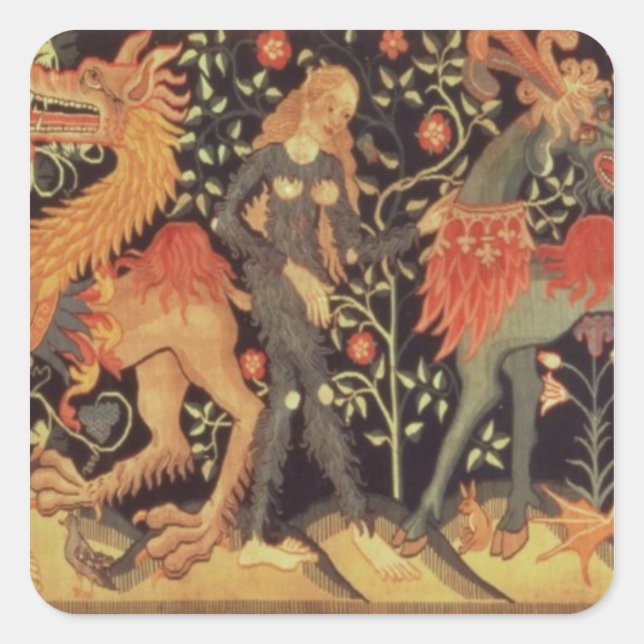 Wild Men and Animals, tapestry, 15th century Square Sticker (Front)