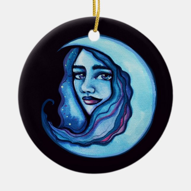 Wild MoonChild Goddess Moon Child Witch            Ceramic Tree Decoration (Front)