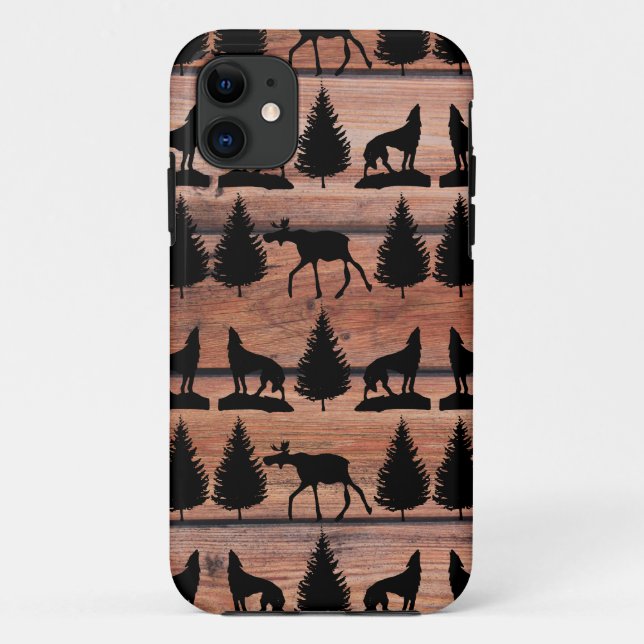 Wild Moose Wolf Wilderness Mountain Cabin Rustic Case-Mate iPhone Case (Back)