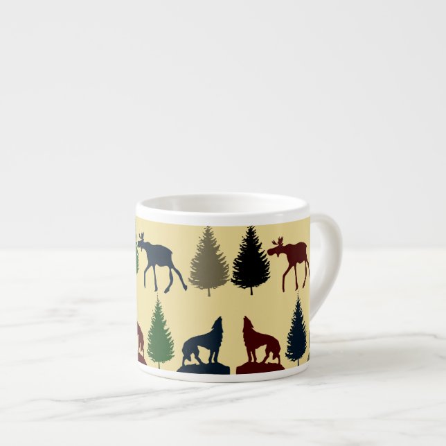Wild Moose Wolf Wilderness Mountain Cabin Rustic Espresso Cup (Front Right)