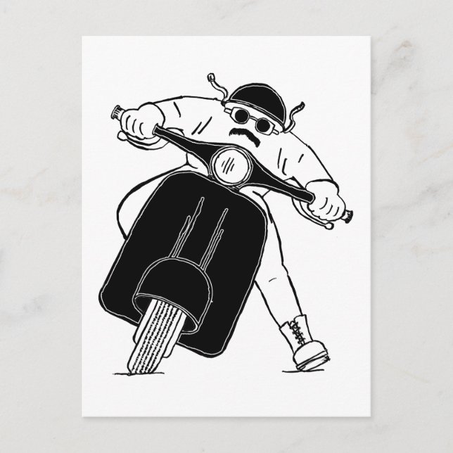 Wild Motor Scooter Rider With Mustache Aviator Hat Postcard (Front)