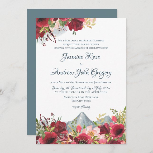 Wild Mountain Rose Wedding Invitation (Front/Back)