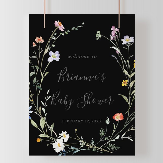 Wild Multicolor Floral Black Baby Shower Welcome Poster (Creator Uploaded)