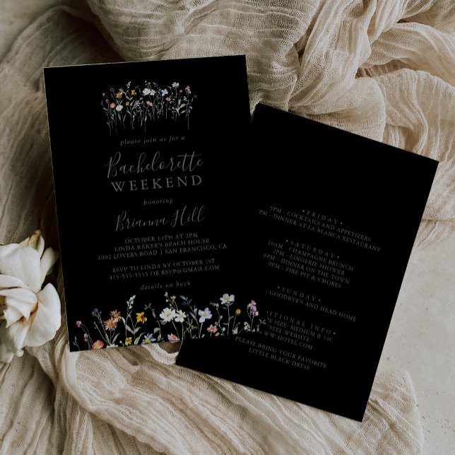 Wild Multicolor Floral Black Bachelorette Weekend Invitation (Creator Uploaded)