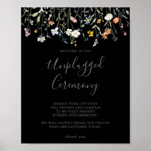 Wild Multicolor Floral Black Unplugged Ceremony Poster