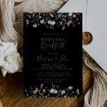 Wild Multicolor Floral Black Wedding Breakfast Invitation<br><div class="desc">This wild multicolor floral black wedding breakfast invitation is perfect for a modern event. The design features watercolor pink,  blush,  purple,  navy and white elegant flowers with emerald green leaves in a dark background.</div>