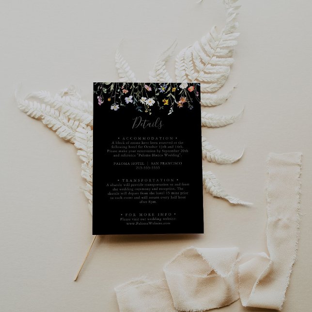 Wild Multicolor Floral Black Wedding Details Enclosure Card (Creator Uploaded)