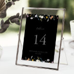 Wild Multicolor Floral Black Wedding Table Number<br><div class="desc">This wild multicolor floral black wedding table number is perfect for a rustic wedding. The design features watercolor pink, blush, purple, navy and white elegant flowers with emerald green leaves in a dark background. This is a double sided table number. Add each table number you need to your cart individually....</div>
