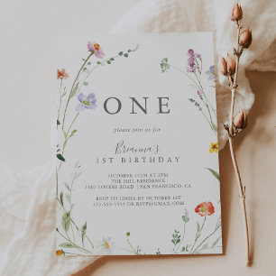 Wild Multicolor Floral First Birthday Party Invitation