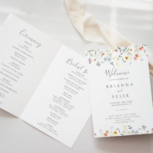 Wild Multicolor Floral Folded Wedding Programme